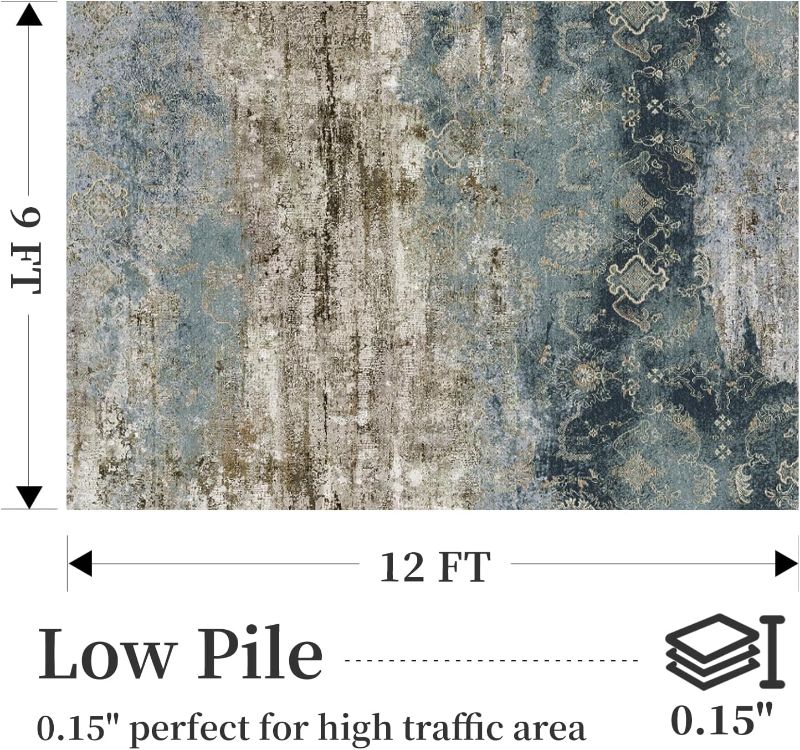 Photo 1 of 9x12 Ft Washable Area Rug for Living Room Bedroom -Vintage Boho Rug, Modern Abstract Indoor Carpet, Distressed Non-Slip Non-Shedding Soft Floor Rug for Dining Room Playroom Office