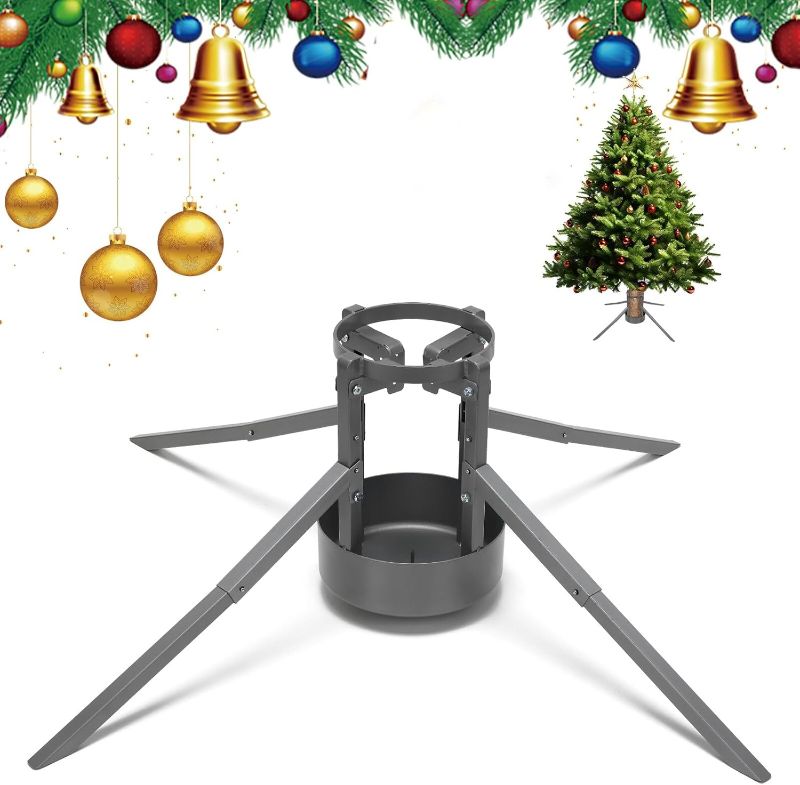 Photo 1 of Heavy Duty Christmas Tree Stand for Real & Large Artificial Trees, Adjustable for 2-5” Trunks, Up to 7.5 FT Live & 9 FT Artificial Trees - Holder Base with Water Reservoir, BLACK