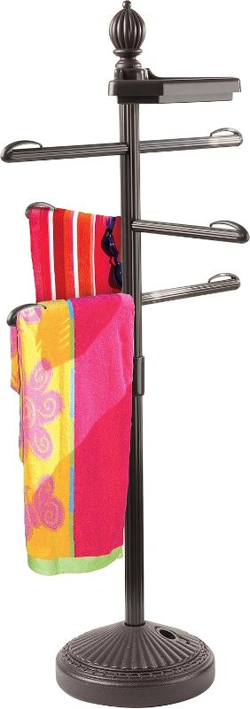 Photo 1 of O2COOL Pool & Spa Valet, Adjustable Pool & Patio Towel Holder with Weighted Base, Outdoor Towel Bar, Poolside Table, Bronze