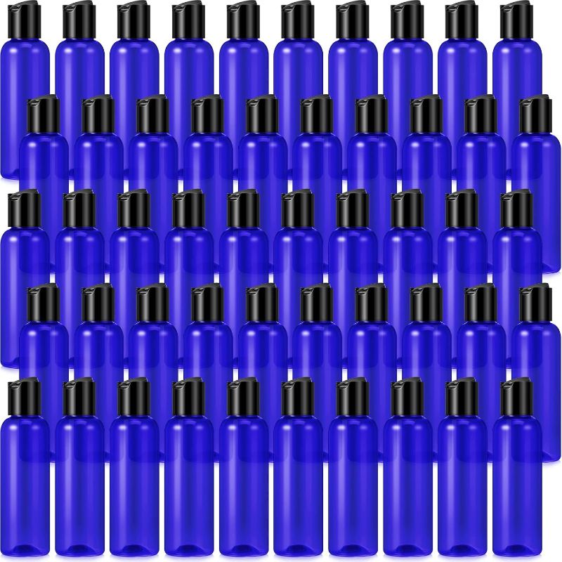 Photo 1 of 50 Pcs 4oz Empty Plastic Travel Bottles with Disc Top Flip Cap Small Travel Size Bottles Blue Refillable Empty Containers for Shampoo Lotion Liquid Body Soap Cream Toiletries