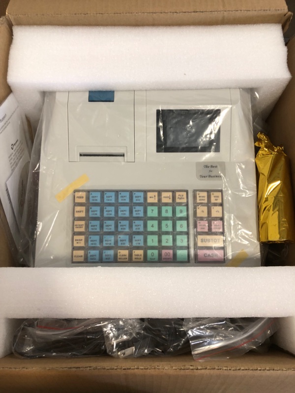 Photo 1 of Electronic Cash Register with Drawer Cash Box 48 Keys POS Casher 8 Digital LED Display Multifunction Cash Register for Small Business, Computers