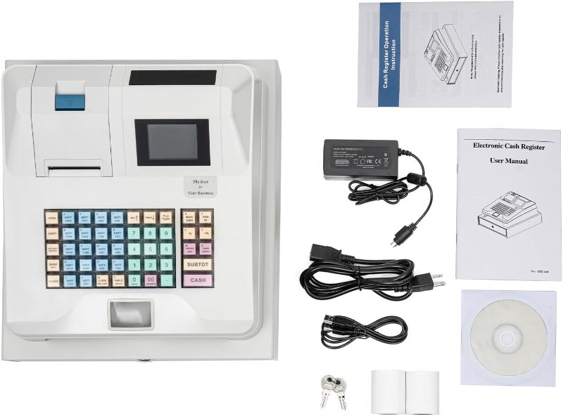 Photo 1 of Electronic Cash Register with Drawer Cash Box 48 Keys POS Casher 8 Digital LED Display Multifunction Cash Register for Small Business, Computers