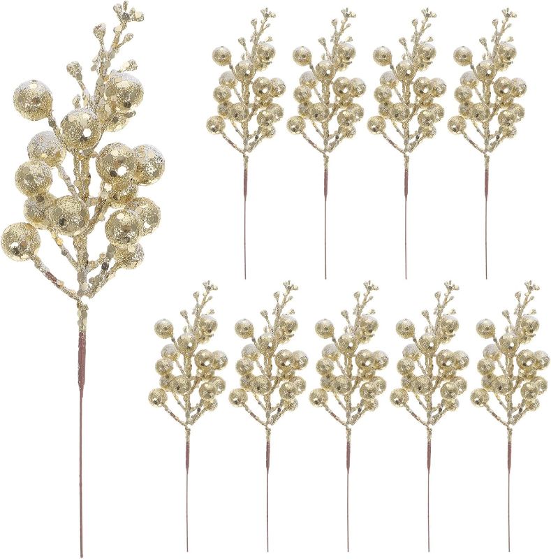Photo 1 of *Similar To Picture but NOT The Same** Luxshiny Christmas Tree Glitter Stems 10pcs Christmas Glitter Berries Stems Artificial Christmas Picks Christmas Tree Ornament for DIY Xmas Wreath Crafts Holiday and Home Decor
