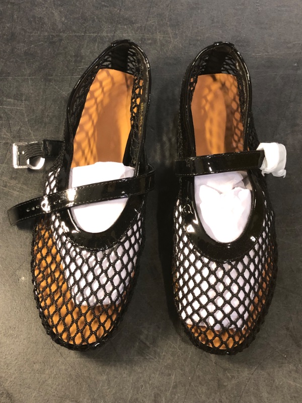 Photo 1 of Size 6.5 Women's Fishnet Mesh Ballet Flats with Buckle, Slip-On Dress Mary Jane Flats for Women, Elegant Lightweight Ballerina Shoes, Breathable Comfortable Wedding Party Shoe, Stylish Casual Footwear