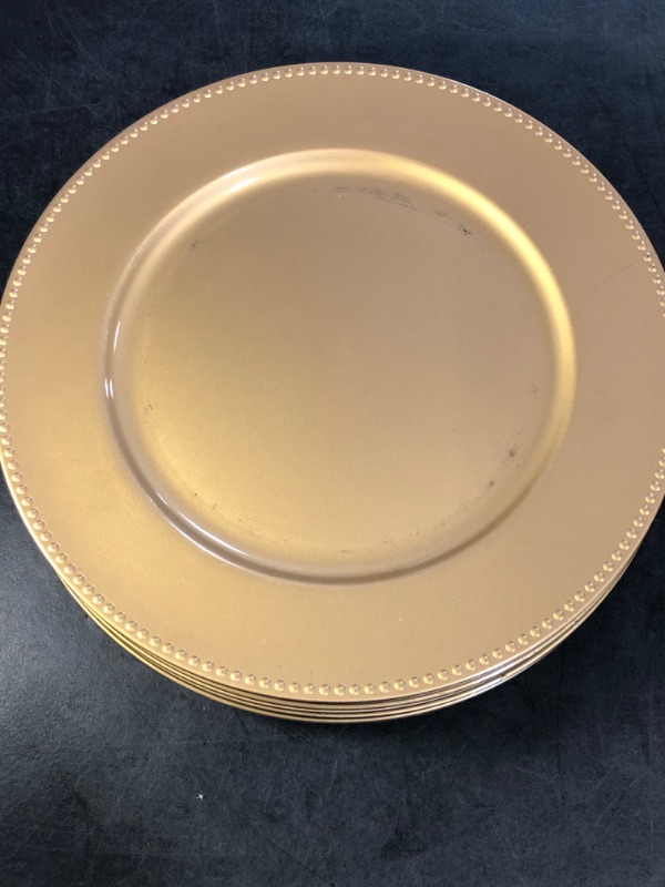 Photo 1 of WELMATCH Gold Plastic Beaded Charger Plates - 10 pcs 13 Inch Round Wedding Party Decroation Charger Plates (Gold, 10)