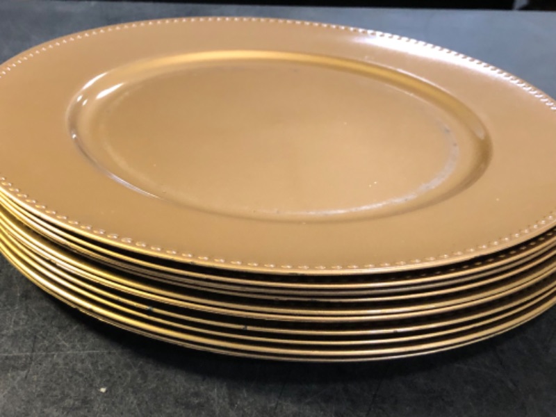 Photo 1 of WELMATCH Gold Plastic Beaded Charger Plates - 10 pcs 13 Inch Round Wedding Party Decroation Charger Plates (Gold, 10)
