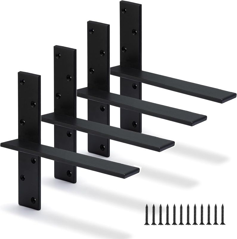 Photo 1 of Floating Shelf Bracket 3/8" Thick Heavy Duty Shelf Brackets 4 Pack Free Hanging Countertop Support Bracket 12" Lx2.5 W Floating Wall Brackets for Cabinets, Granite, Dishwasher, Bench Seats Vanities