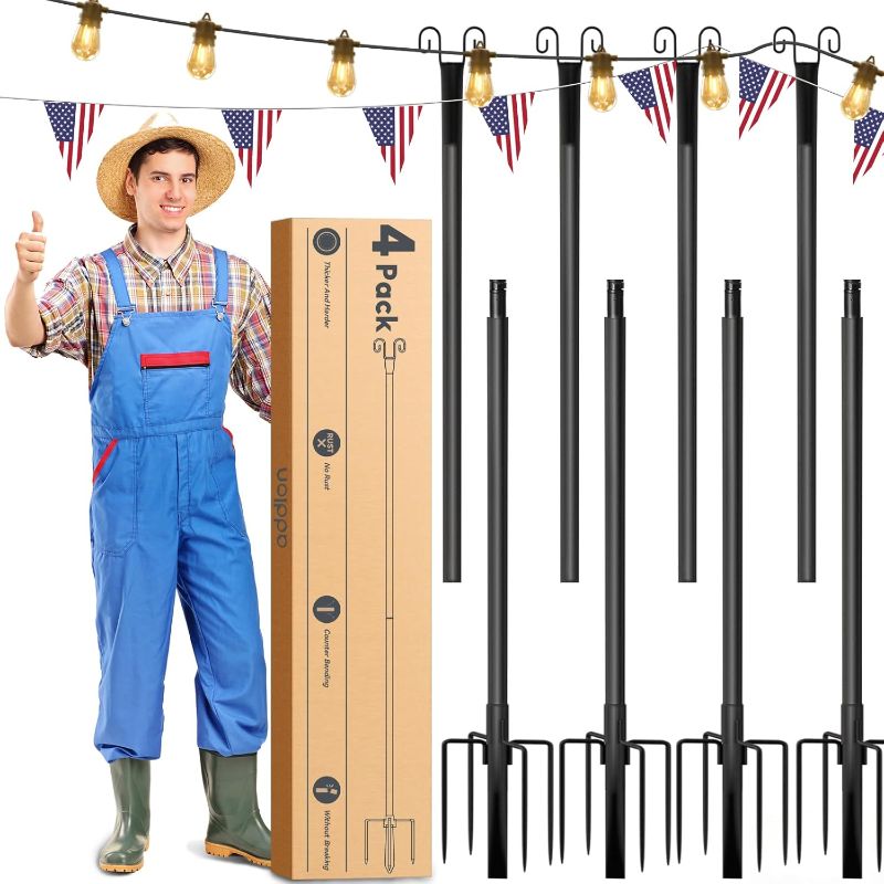 Photo 1 of Addlon 4 Pack 10FT String Light Poles for Outside Heavy-Duty, Bend & Break Resistant, Rust-Proof Waterproof Outdoor Poles for Hanging String Lights for Patio, Garden, Bistro, Wedding, Parties - Black