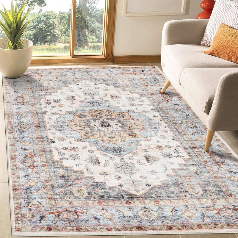 Photo 1 of **Similar to Picture ** 3x5 Machine Washable Area Rugs Large Boho Vintage Design Rug for Living Room, Bedroom, Kitchen, Soft Non-Slip Indoor Rug