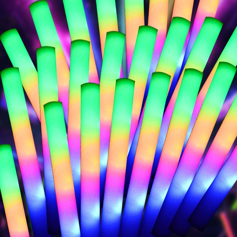 Photo 1 of Pelreame 55 Pcs LED Foam Glow Sticks Bulk,Foam Light Up Sticks 3 Modes of Color Flashing,Glow in The Dark Party Supplies for Birthday,Wedding,Raves,Carnival,New Year,Concert,Halloween Christmas