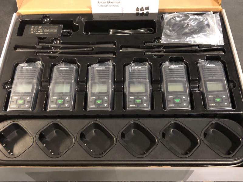 Photo 1 of SAMCOM FPCN10A Two Way Radios with Charging Station, 3000mAh Super Power Battery 2 Way Radios Walkie Talkies, 6 Pcs Heavy Duty Programmable UHF Handheld Radios with 6-in1 Charger Gang