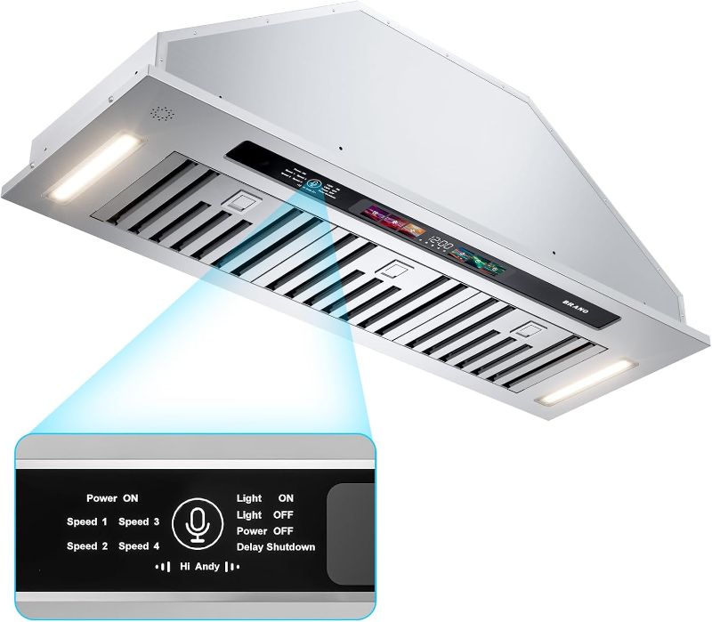 Photo 1 of BRANO Range Hood Insert 36 Inch, 900 CFM Smart Voice/Gesture/Touch Control, 4 Speed Exhaust Fan, Stainless Steel Kitchen Hood with Charcoal Filter, Ducted/Ductless Convertible