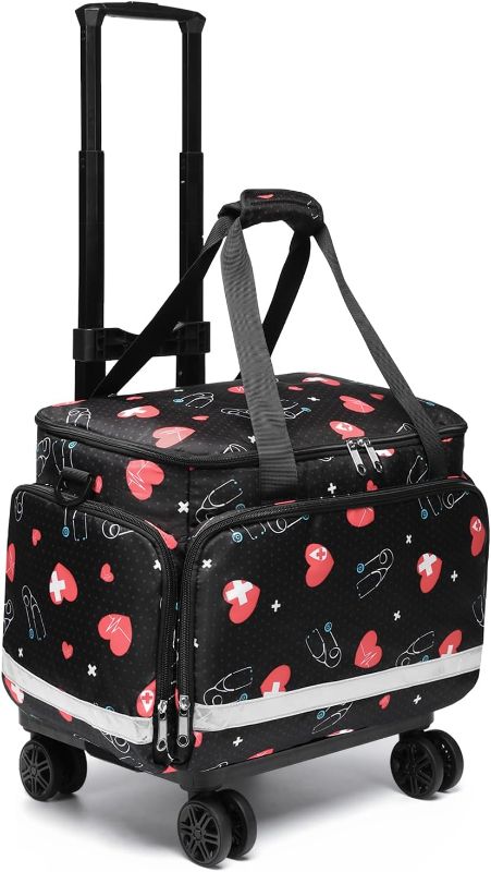 Photo 1 of Medical Bag Rolling Roller Bag Trolley Duffel Nurses EMT CNA RN Empty for First Aid Responder Home Health Care Nursing Student Roll Duffle Bag Carry on with Wheels Wheeled Work Physicians Doctor
