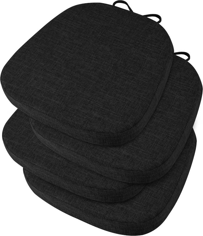 Photo 1 of OVOV 14x14 Chair Cushions for Metal Dining Chairs Set of 4 Non Slip Thick Textured Chair Pads for Dining Chairs with Ties and Removable Cover (4, Black)