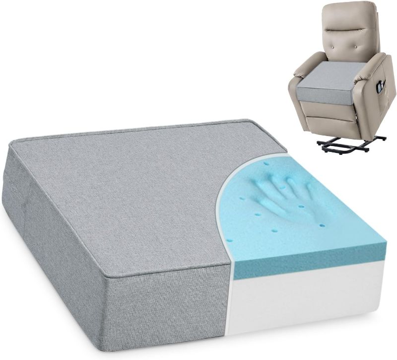 Photo 1 of Shinnwa Gel Memory Foam Recliner Cushion for Elderly, Extra Large Seat Cushion, Dual-Layer Foam Chair Pad for Couch, Armchair, Wicker Chairs, Floor, 20 × 20 × 5in, Light Gray
