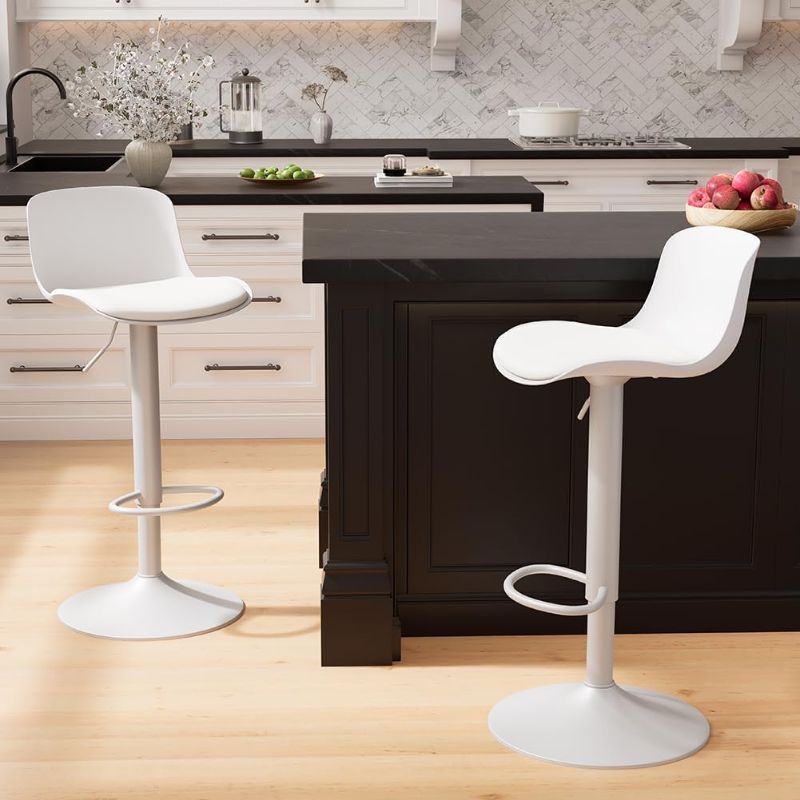 Photo 1 of White Bar Stools Set of 2 Adjustable Counter Height Stools