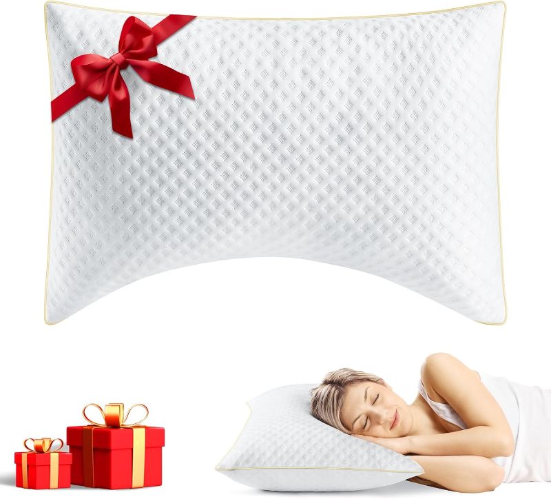 Photo 1 of Groye Queen Pillow Cooling for Neck and Shoulder Pain Relief, Adjustable Memory Foam Side Sleeper Queen Size Pillow, Luxury Curved Bed Pillow with Washable Cover