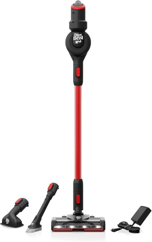 Photo 1 of Dirt Devil Self-Standing Cordless Stick Vacuum Cleaner with Included Tools, for Carpet and Hard Floors, Lightweight Design, Powerful Suction, LED Headlights, BD57000V, Black