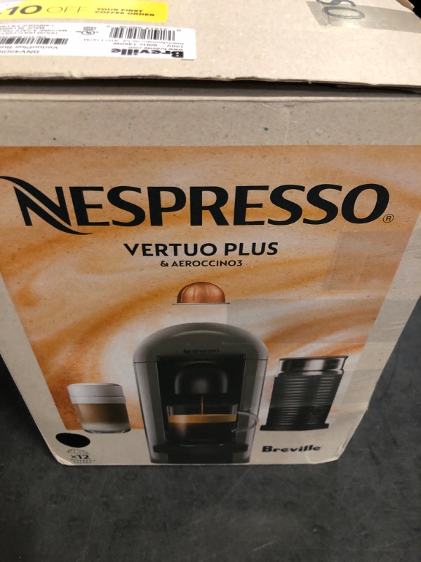 Photo 1 of Nespresso Vertuo Plus Coffee and Espresso Maker by Breville, Ink Black with Aeroccino Milk Frother