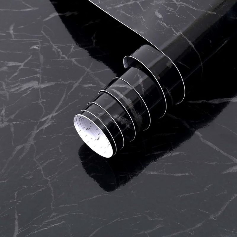 Photo 1 of Arthome Black Marble,17"x120" Inches Peel and Stick Wallpaper, Black Marble Contact Paper Self-Adhesive and Removable Vinyl Wallpaper Waterproof Contact Paper for Cabinets Countertops Wall Covering(2pck)