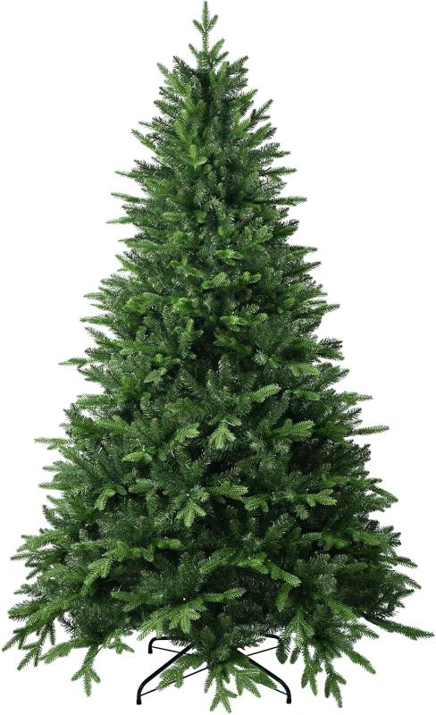 Photo 1 of 6FT Artificial Christmas Tree with 68 PE&PVC Mixed Branch Tips, Unlit Hinged Premium Spruce Fake Xmas Trees, Green, Foldable Base