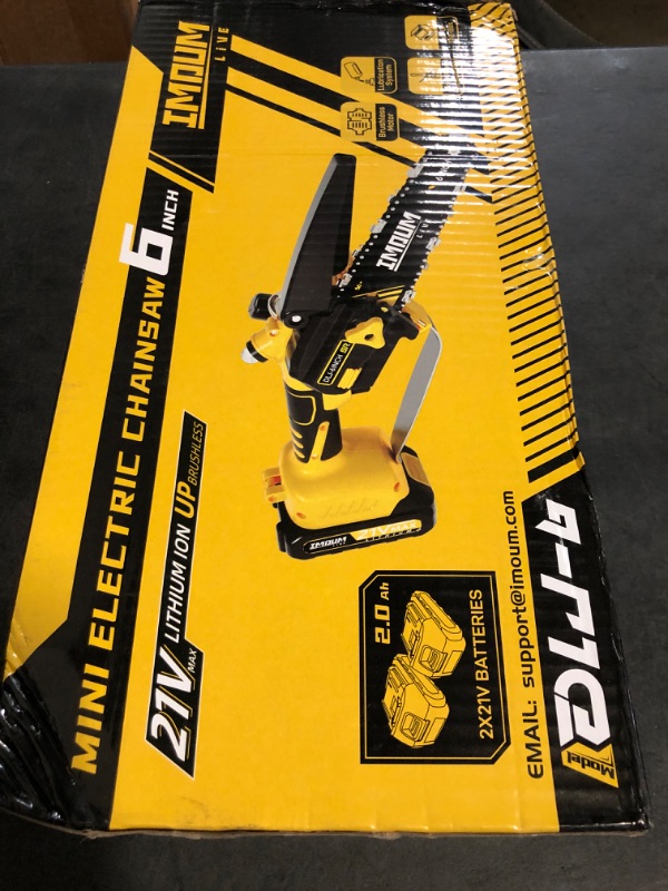 Photo 1 of Mini Chainsaw Cordless 6'' with 2×21V Battery, IMOUMLIVE Brushless Powerful Electric Small Hand Portable Chain Saw with Auto Oiler, Lightweight, 2.2 lbs, Handheld, Easy For Pruning, Cutting, Trimming