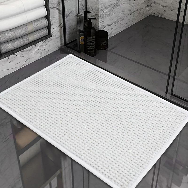 Photo 1 of Bathroom Rugs Chenille Rubber Non-Slip Backed Bath Rugs Soft Super Absorbent Non-Slip Quick Dry Bath mat, Washable Dirt-Proof Shower Floor mat, Bath Mats Front of Sink, Tub, White 16x24in