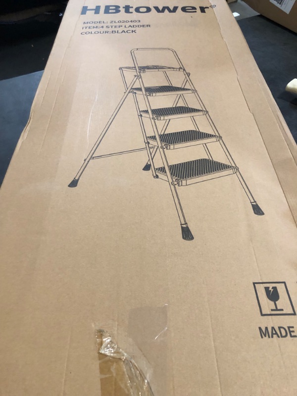Photo 1 of HBTower Step Ladder, Folding Step Stool with Wide Anti-Slip Pedal, Sturdy Steel Ladder, Convenient Handrail, Lightweight, Portable Steel Step Stool