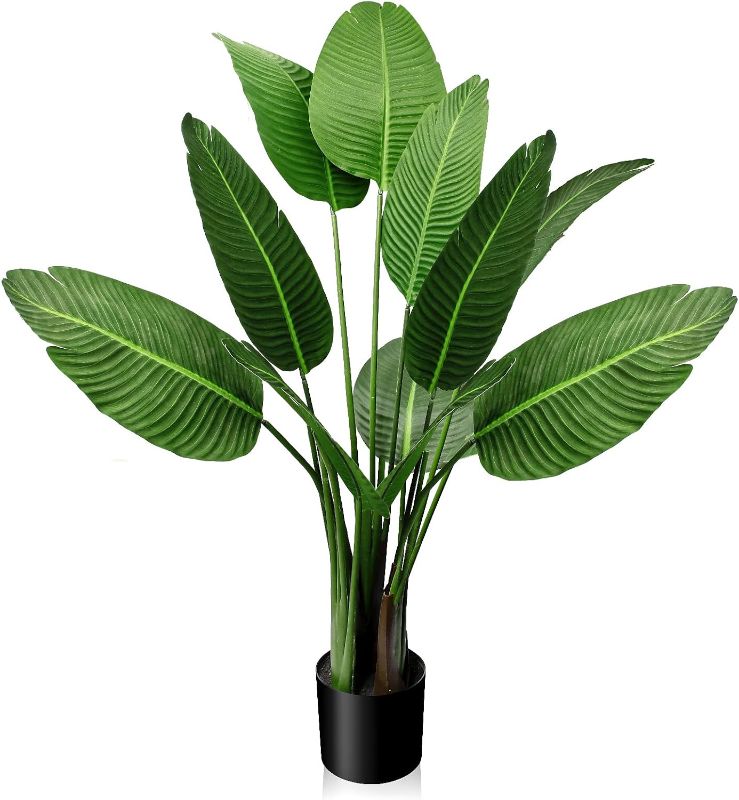 Photo 1 of Bird of Paradise Artificial Plant, 6 FT Fake Palm Tree in Pot, Faux Plants Outdoor Banana Leaf Tropical Trees, Artificial Plants Indoor 6 Feet Faux Tree for Home Office Modern Decoration
