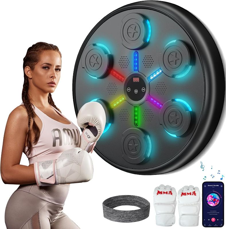 Photo 1 of Music Boxing Machine, 2025 Upgrade Boxing Music Workout Machine for Adults Women Kids, Smart Bluetooth Boxing Music Trainer, Wall Mounted Musical Punching Pad, Boxing Machine with Gloves and Headband