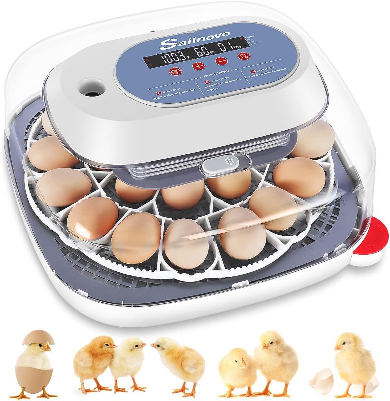 Photo 1 of Sailnovo 24 Egg Incubators for Hatching Eggs, 4 Modes Egg Incubator with Automatic Egg Turning and Humidity Display, Egg Candler - 360° View with Clear Window Incubators for Hatching Chicks, Blue