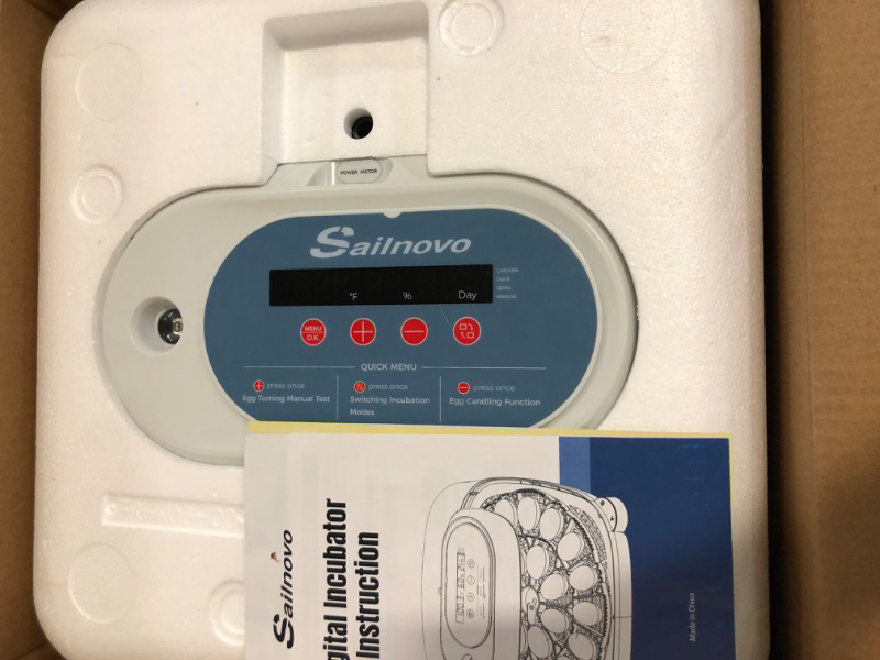 Photo 1 of Sailnovo 24 Egg Incubators for Hatching Eggs, 4 Modes Egg Incubator with Automatic Egg Turning and Humidity Display, Egg Candler - 360° View with Clear Window Incubators for Hatching Chicks, Blue