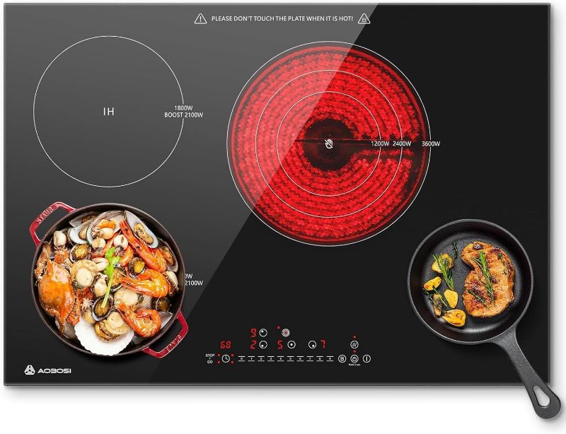 Photo 1 of AAOBOSI 30 Inch Electric Cooktop,4 Burners 8700W(Upgraded)Induction+Ceramic Hob Cooktop Built-in Hybrid Electric Stove,Flat Glass Top Stove 9 Heating Level,Timer,Pause,Sensor Burner,Child Lock,Booster