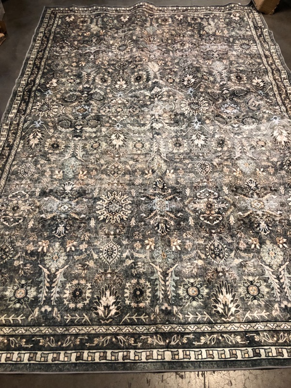 Photo 1 of Lahome Black Floral Living Room Rug 8x10, Washable Charcoal Area Rugs for Bedroom, Soft Pet Friendly Stain Resistant Floor Carpets for Dining Room Decor