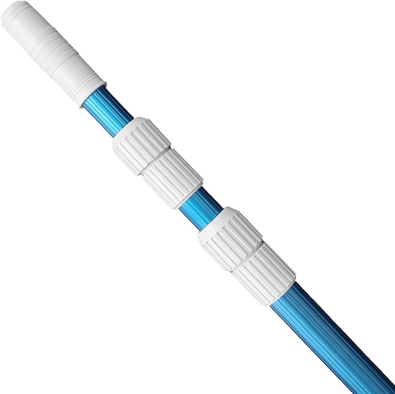 Photo 1 of POOLWHALE Professional 12 Feet Blue Anodized Aluminum Telescopic Swimming Pool Pole,Adjustable 3 Piece Expandable Step-Up,for Skimmer Nets, Vacuum Heads and Brushes, Strong Grip & Lock
