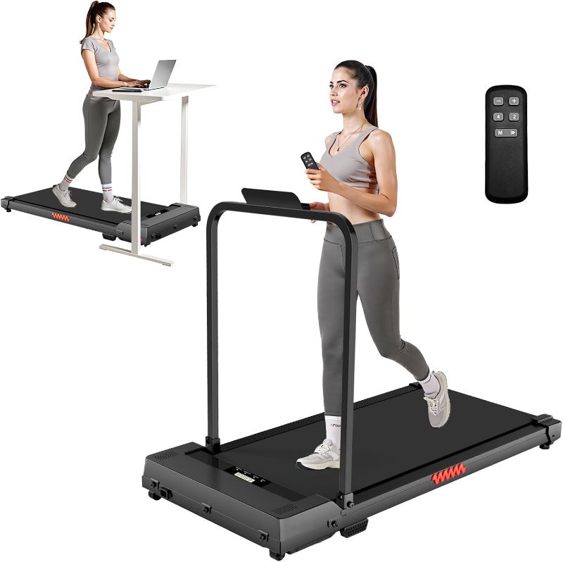 Photo 1 of **No Remote** Under Desk Treadmill, 3.0HP Walking Pad with Handle Bar, Foldable Treadmills for Home Office, Running Machine with LED Display & Remote Control, 20" Widened Running Belt, 300 Lbs Capacity