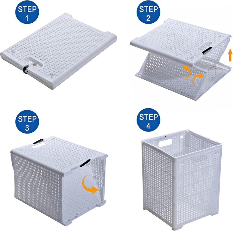Photo 1 of 42L Collapsible Plastic Laundry Baskets,Foldable Laundry Hamper,Pack of 2 (White)