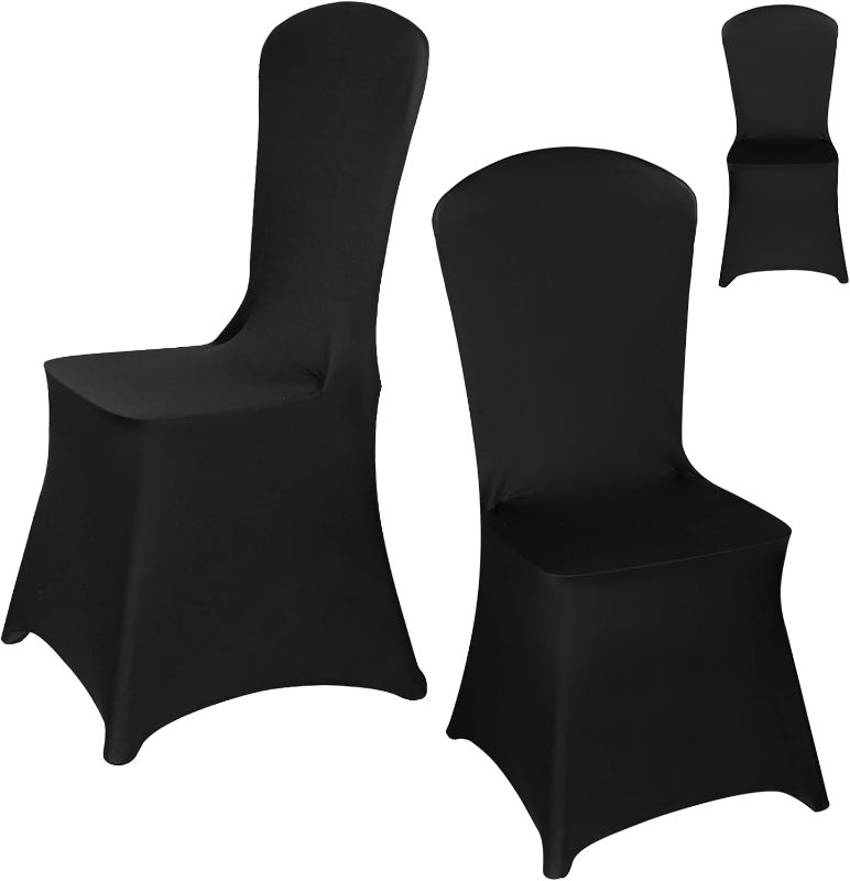Photo 1 of 50 PCS Stretch Spandex Chair Covers for Party, Washable Reusable Dining Chair Cover, Universal Fitted Removable Chair Cover for Wedding, Holidays, Banquet, Hotel, Celebration. (Black, 50pcs)