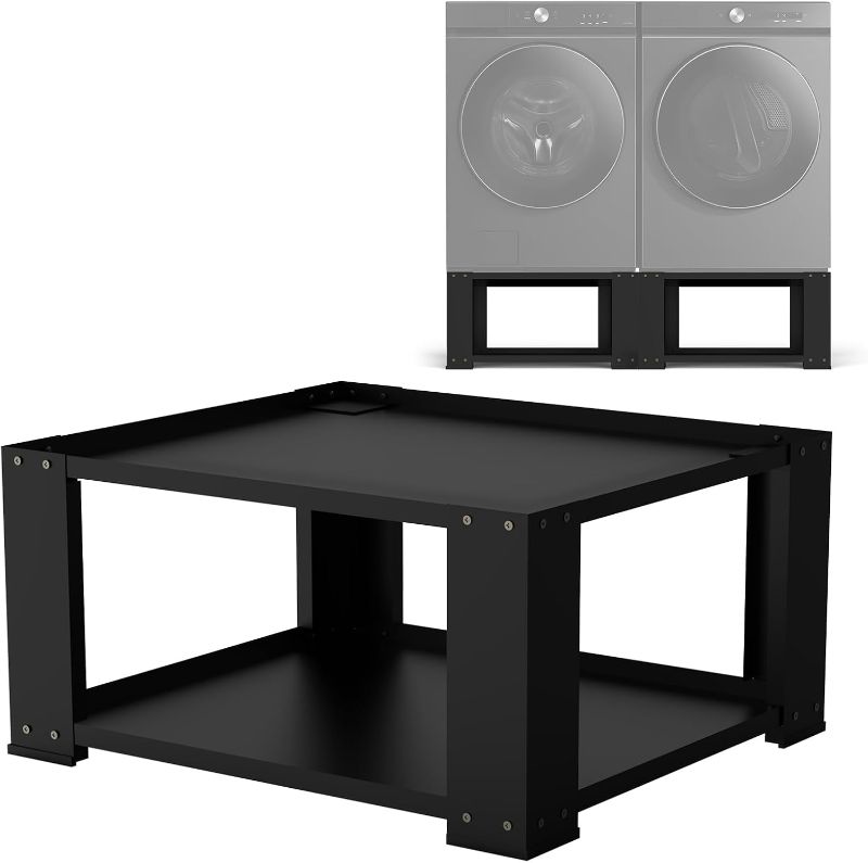 Photo 1 of Laundry Pedestal for Washer and Dryer - Fit 27 and 28 Inch Washer and Dryer Stand Heavy Duty Steel 700lbs Capacity Universal Washing Machine Raiser 15.7'' Height Black