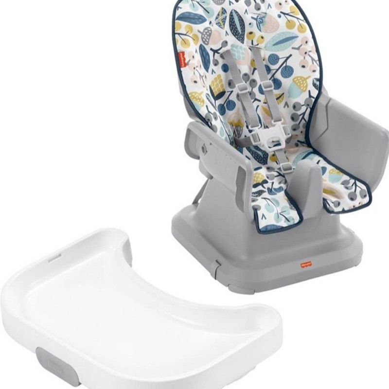 Photo 1 of Fisher-Price Baby to Toddler High Chair SpaceSaver Simple Clean Portable Dining Seat & Booster with Washable Deep Tray & Liner, Pacific Pebble