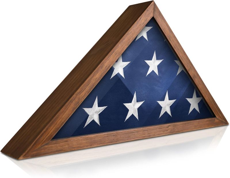 Photo 1 of HBCY Creations Flag Display Case for 5' x 9.5' American Veteran Burial Solid Wood Rustic Brown Frame with Glass Front Wall Mount or Standing Display, Box