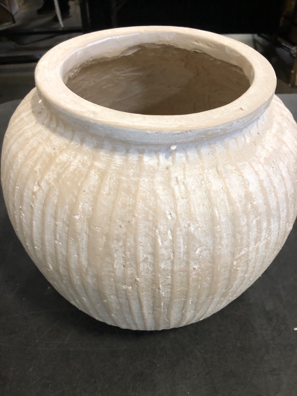 Photo 1 of Large Rustic Minimalist Vase, 9.84" Magnesium Oxide, Distressed Round for Home Decor, Farmhouse Centerpieces Kitchen Living Room Bedroom, Vintage White