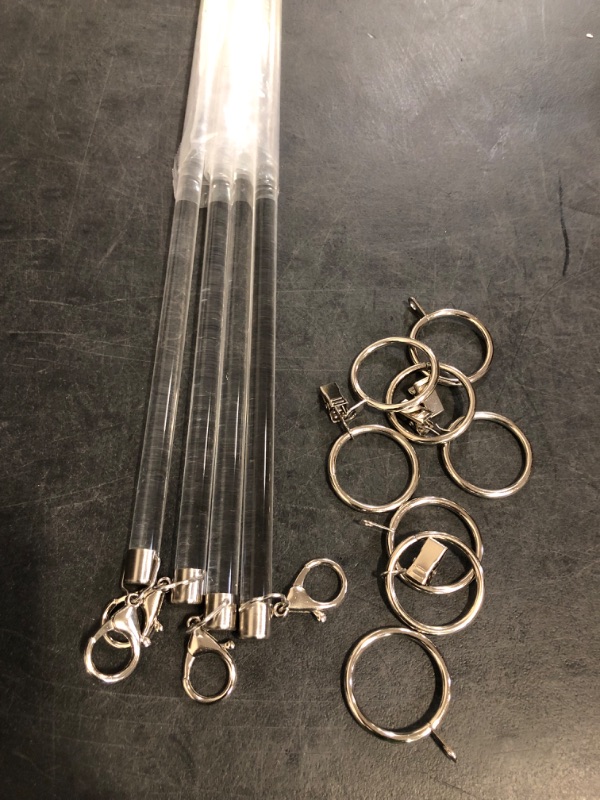 Photo 1 of 36 inch (4 Pack) Steel Cap Round Base Acrylic Curtain Pull Wand - Clear Curtain Wand - Invisible Drapery Wand - Drapery Pull Rod (36 Inch)