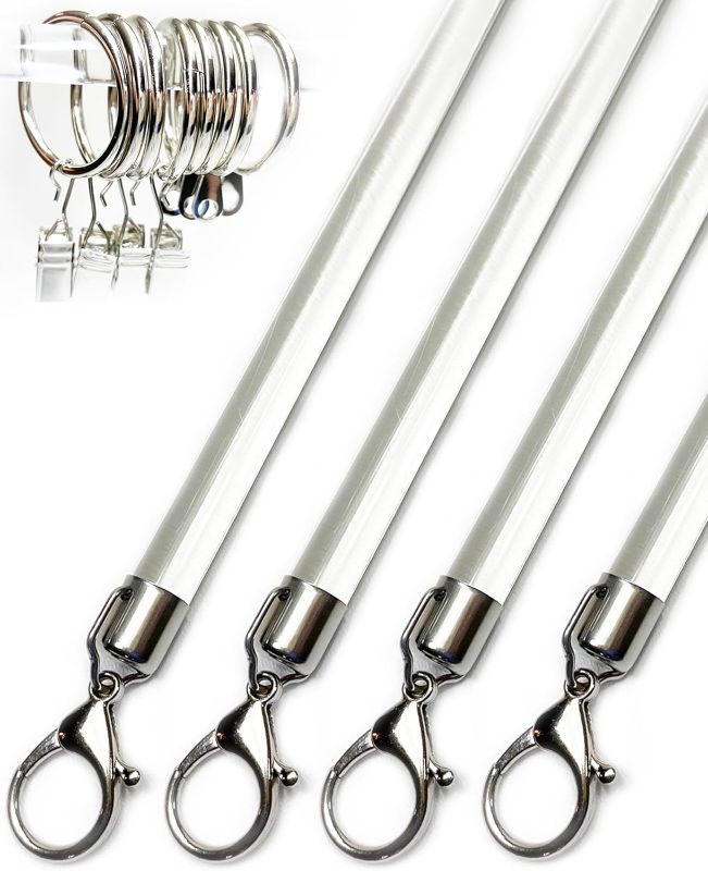Photo 1 of 36 inch (4 Pack) Steel Cap Round Base Acrylic Curtain Pull Wand - Clear Curtain Wand - Invisible Drapery Wand - Drapery Pull Rod (36 Inch)