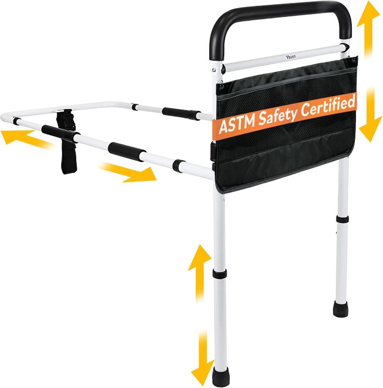 Photo 1 of FSA/HSA Eligible, Vaunn Medical New Adjustable Bed Assist Rail Handle (Passed ASTM F3186–17 Safety Standard) and Hand Guard Grab Bar, Bedside Safety and Stability (Tool-Free Assembly), White/Black