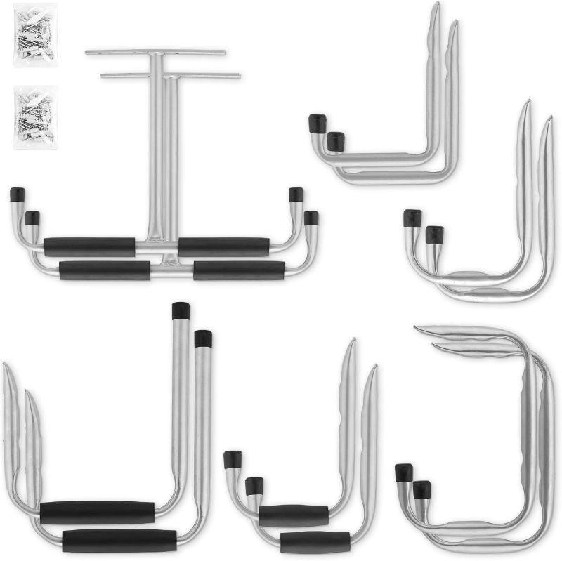 Photo 1 of Navaris Garage Ceiling Hooks (Set of 12) - Heavy Duty Storage Hook Hangers Variety Pack for Hanging Bike, Ladder, Equipment - Overhead Ceiling Mount