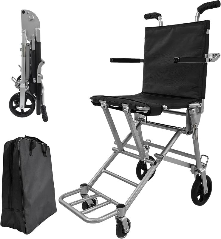 Photo 1 of Transport Wheelchair Lightweight Foldable,Wheel Chair for Adults, with Foldable Handle,Airplane Cabin use,13.3lbs Portable Folding Travel Transfer Wheel Chairs for Seniors