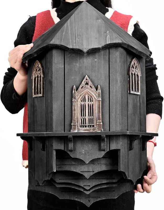 Photo 1 of Extra Large Wooden Castle Bat Houses for Outside Bat Box for Outdoors - Four Chamber Box Perfectly Designed to Attract Bats - Durable and Easy to Hang(Bat House ? XL Black)