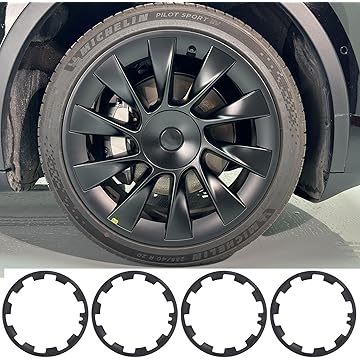 Photo 1 of Tesla Model Y 20 Inch Wheel Rim Protector Hubcaps Induction Wheels Rim Cover Tire Trim Rings Matte Black 4Pcs Model Y Accessories