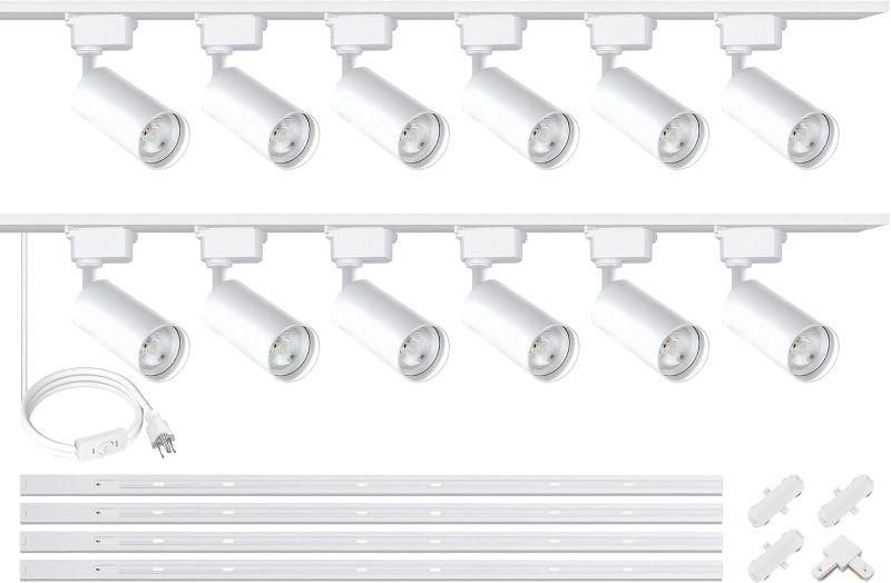 Photo 1 of J&L Type Dimmable LED Track Lighting Kit 3000K Warm White 12-Light 25W 2700lm Track Lighting System with 13 FT Rail, Kitchen Focus Art Bright Ceiling Spotlight Fixture, No Flicker